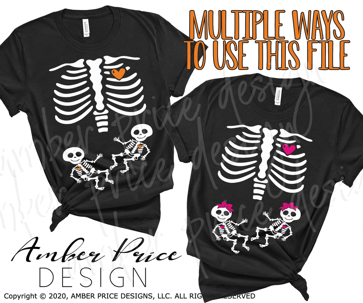 Skeleton pregnancy twins baby boy pregnant mom Halloween shirt - Kingteeshop