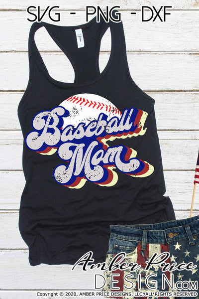 Baseball Mom PNG Retro Shirt Design for Sublimation