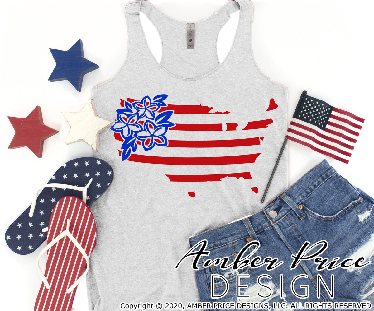 Floral America Shape SVG 4th of July SVGs for Her | Amber Price Design ...