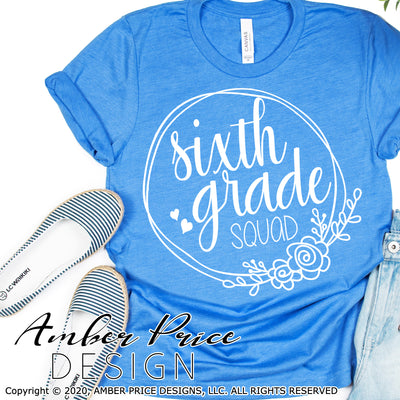 Sixth grade squad SVG, back to school shirt SVG, last day of school cut file for cricut, silhouette, 6th grade SVG, 6th grade teacher SVG. Custom school grade Vector for going into 6th grade. New 6th grader SVG DXF and PNG version also included. EPS by request. Cute and Unique sublimation file. From Amber Price Design